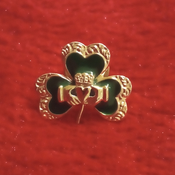 Vintage Irish Shamrock & Claddagh Pin - Picture 1 of 2